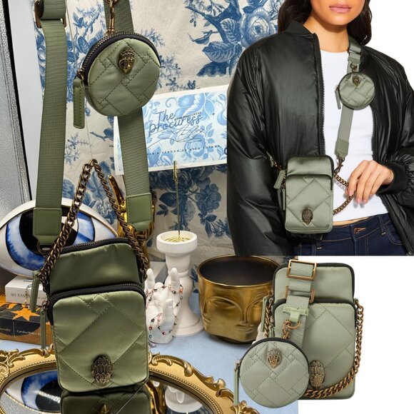 🆕 KURT GEIGER LONDON 🧿 NWOT Recycled Nylon Multi Pocket XBody Bag, Khaki Green - Picture 1 of 15